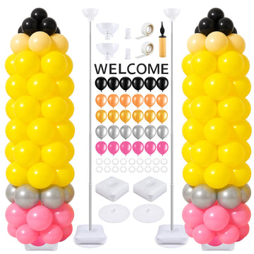 Gejoy 2 Sets Back to School Balloons Stand Kit Pencil Shape 6.5 ft Adjustable Metal Tube with 185 Pcs Balloons 2 Set Welcome Let