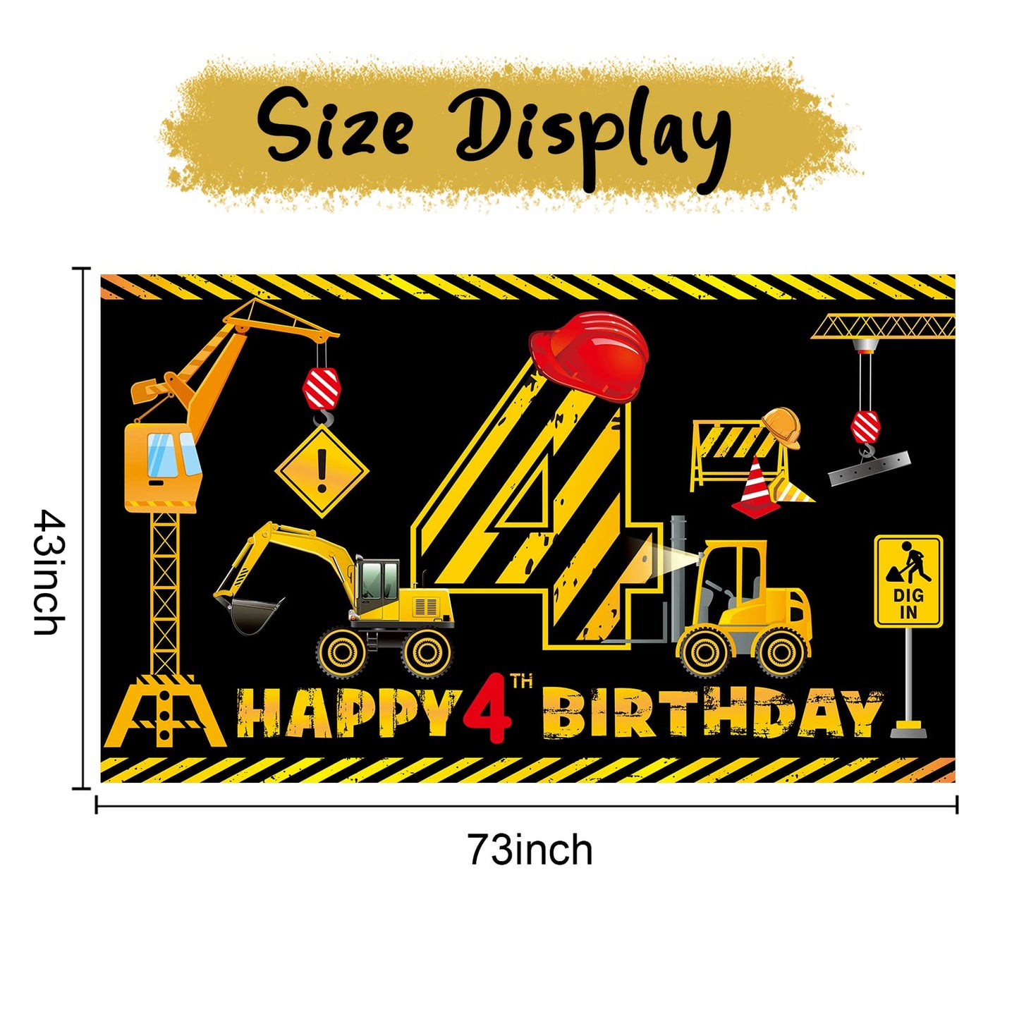 Construction 4Th Birthday Banner Decorations For Boys Kids, Dump Truck Construction Theme Four Birthday Party Supplies, Excavato