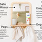 Montessori Wooden And Acrylic Wall Mirror With Hooks For Toddlers - Entryway Mirror With Hooks And Shelf Organizer Self-Care Sta