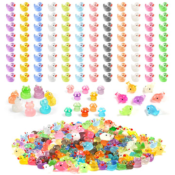 120 Pcs Luminous Mini Resin Ducks Glow in The Dark Animals Duck Frog Dolphin Mushroom 4 Combination Sets for Garden Miniature Fi