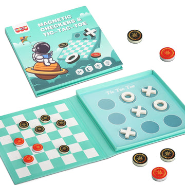 Checkers Board Game For Kids 4-12, 2 In 1 Magnetic Checkers And Tic-Tac-Toe Sets Travel Toys Travel Games, Ideal Gifts For Young Kids 4 5 6 7 8 9