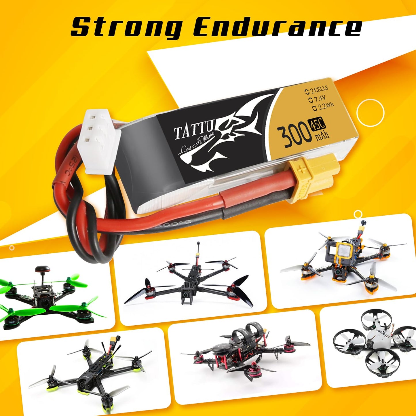 Tattu 4Pcs 7.4V 300Mah 2S 45C Lipo Battery Pack With Xt30 Plug For Emax Babyhawk Micro Fpv Quad Racing Drone