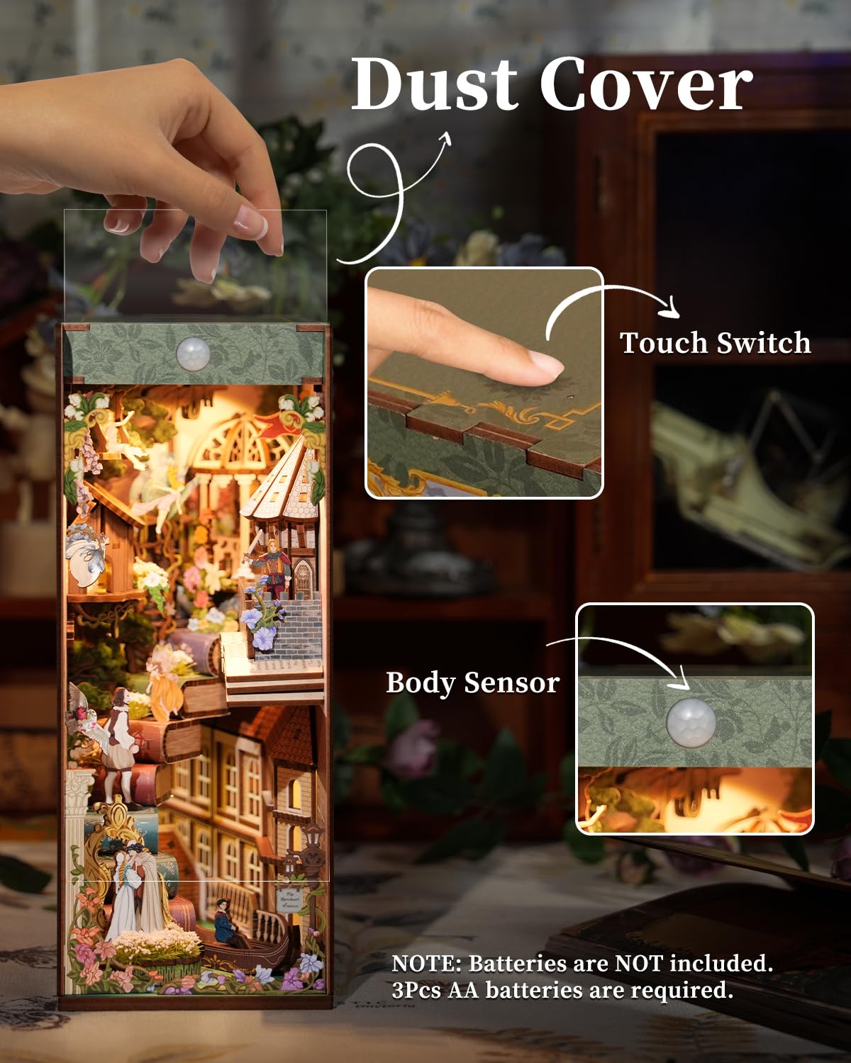 Tonecheer x British Library DIY Book Nook Kit, Shakespeare 3D Wooden Puzzle for Adults, Miniature House Kit Booknook Bookshelf I