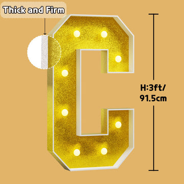 Imprsv Marquee Letters Gold 3Ft: Golden Party Decor - Light Up Letter C Large 3 Feet Tall - Party Decorations Letter For Birthda