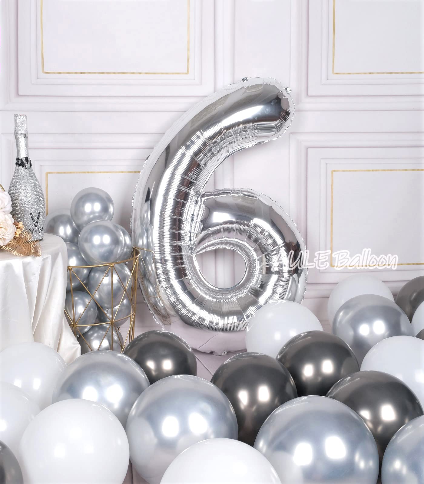 Aule 40 Inch Big Silver 6 Balloon Number Large Foil Helium Number Balloons 0-9 Jumbo Giant Happy 6Th Birthday Party Decorations