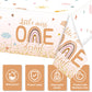 Tiamon 3 Pcs Boho 1st Birthday Tablecloth Decorations 108 x 54 Inch Plastic Rainbow Table Cover Little Miss Onederful Table Clot