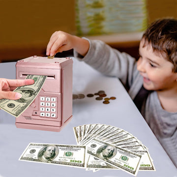 Renvdsa Cartoon Electronic Atm Password Piggy Bank Cash Coin Can Auto Scroll Paper Money Saving Box Gift For Kids (Rose Gold)