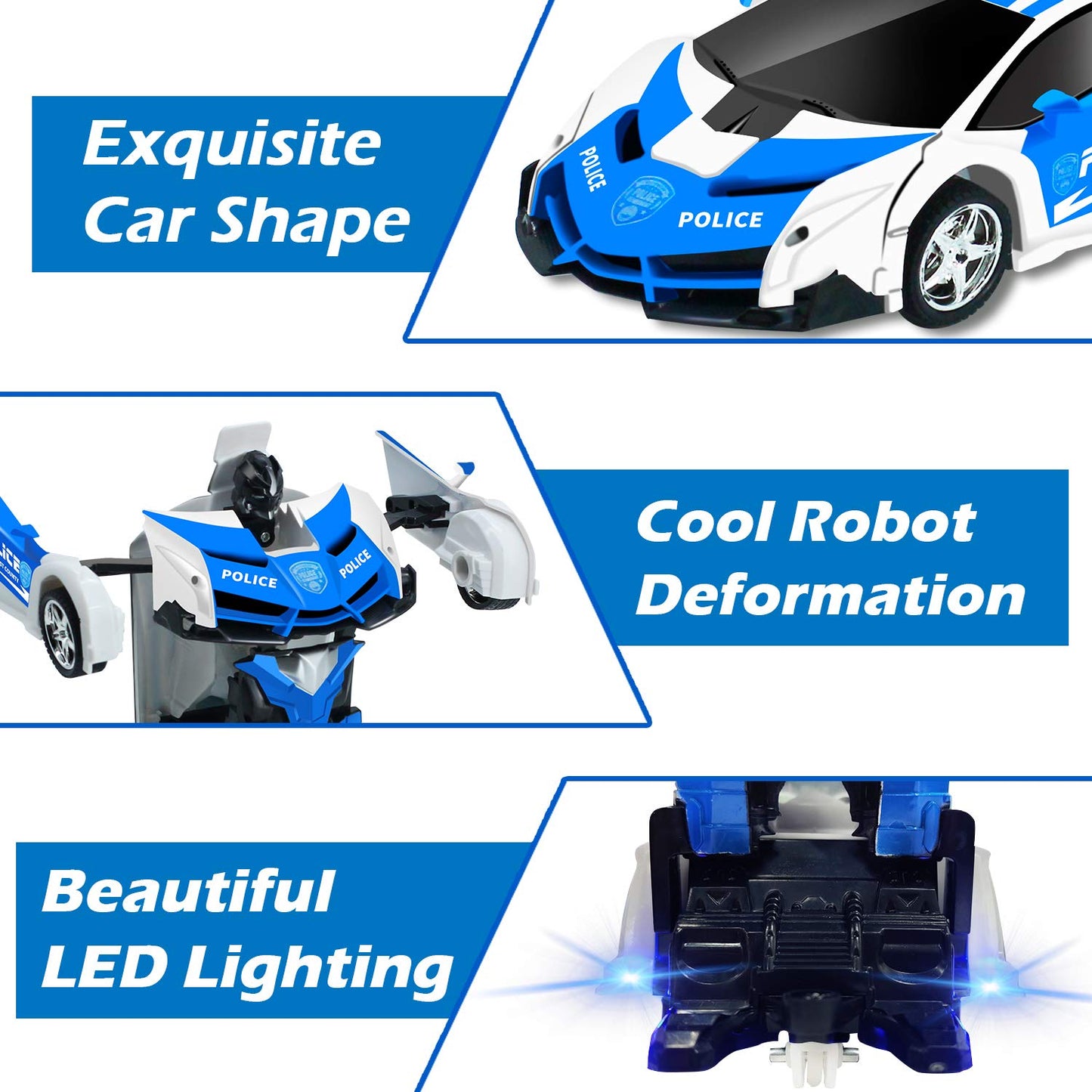 AMENON Remote Control Transform Car Robot Boys Toys with Lights RC Car 2.4Ghz 1:18 Rechargeable 360   Rotating Race Car Christma