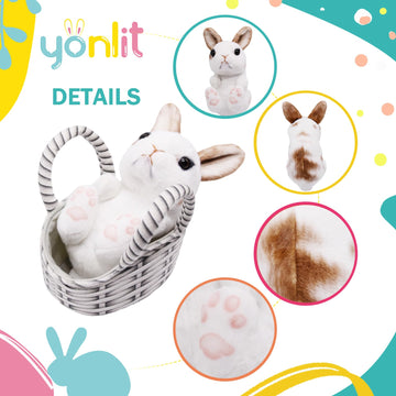 Yonlit Lifelike Plush Pet Bunny Basket Set Realistic Rabbit Stuffed Animal With A Suitable Fabric Pet Bag Cute And Funny Gift For Ester Present Or Stuff Collection 7 Inches (Brown)