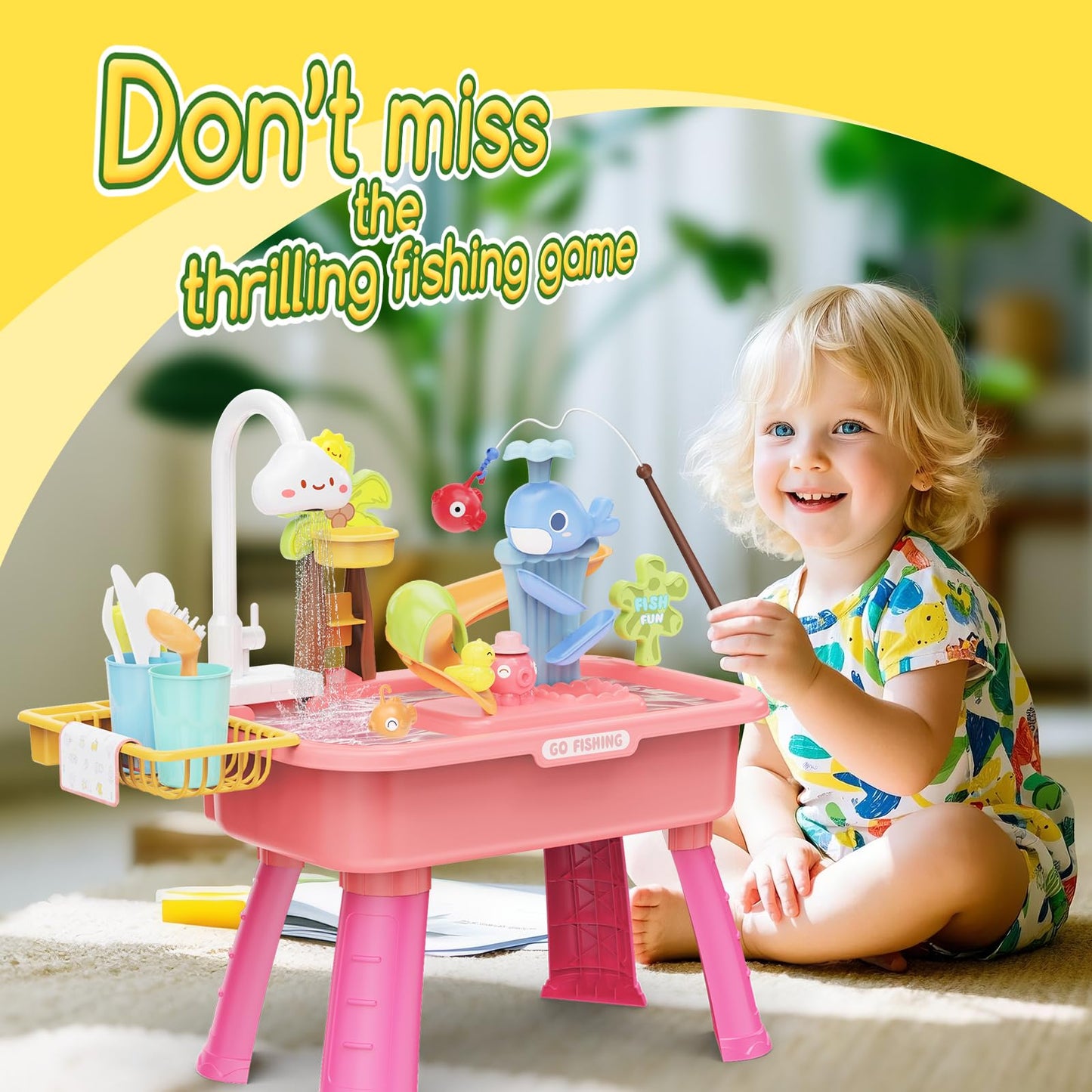 SHXYKZ Water Table for Toddlers 1-3, Water Table for Kids Ages 4-8 with Pump, Play Sink with Running Water, Kitchen Sink for Tod