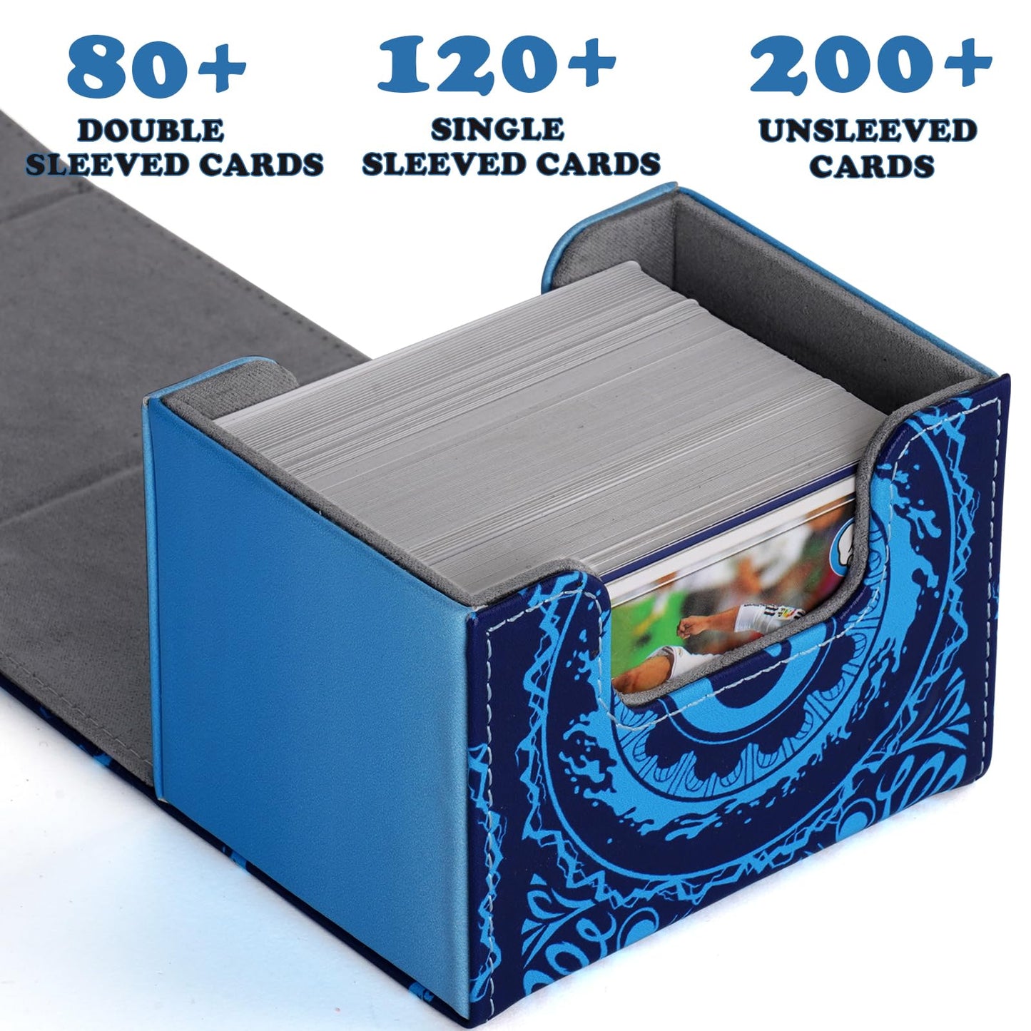 Deck Box for MTG Cards  Trading Commander Deck Case Holds 120+ Sleeved Cards  PU Leather Magnetic Collectible Card Storage Box Fits for TCG Magic Card (Blue)