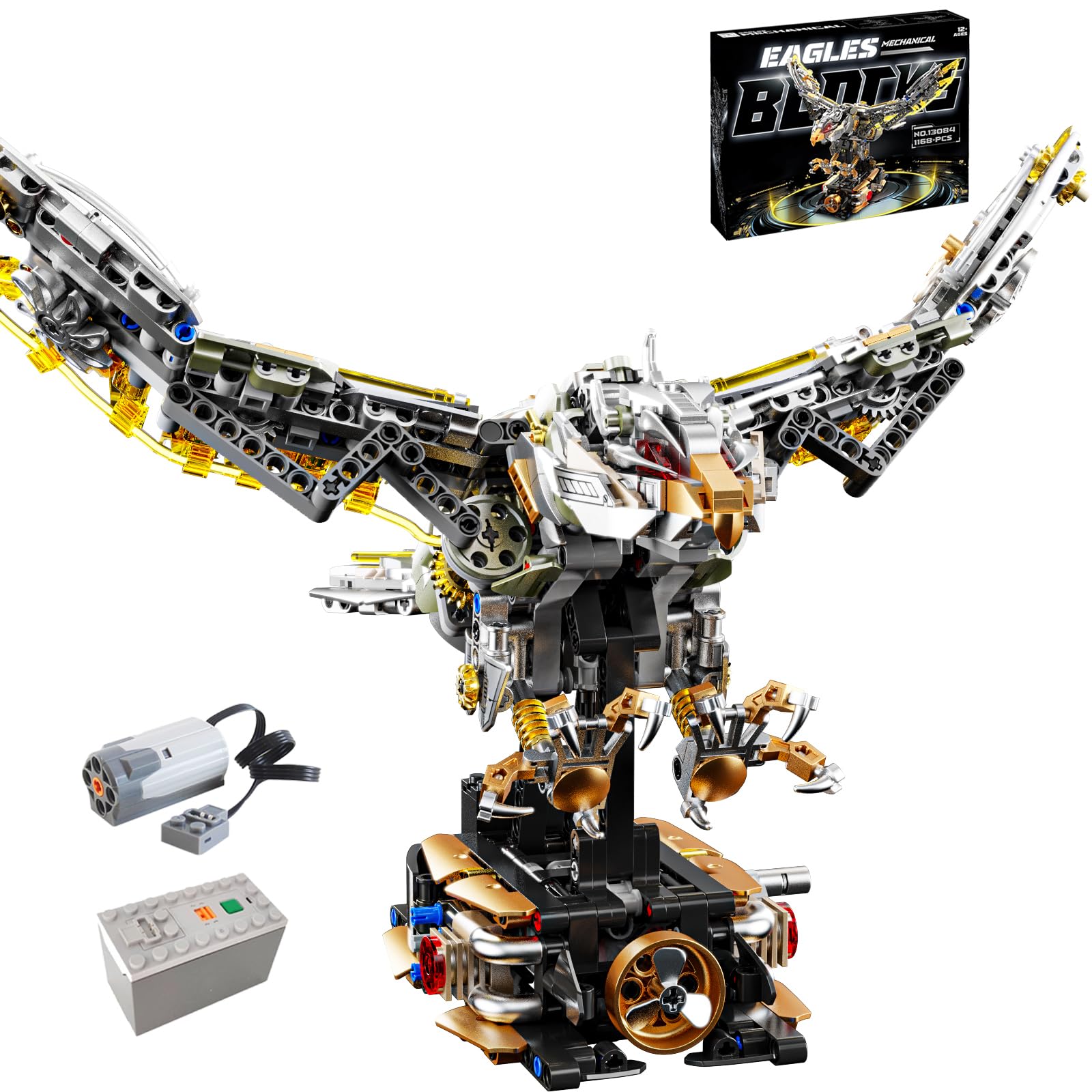 CSNRHG Mechanical Eagle Building Block Set 3D Poseable Model with Articulated Wings & Talons with Motor STEM Toy for Kids & Adul