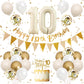 10Th Birthday Decorations Sand White Gold,10Th Birthday Balloons Beige Gold,Happy 10Th Birthday Banner With Cake Toppers Number