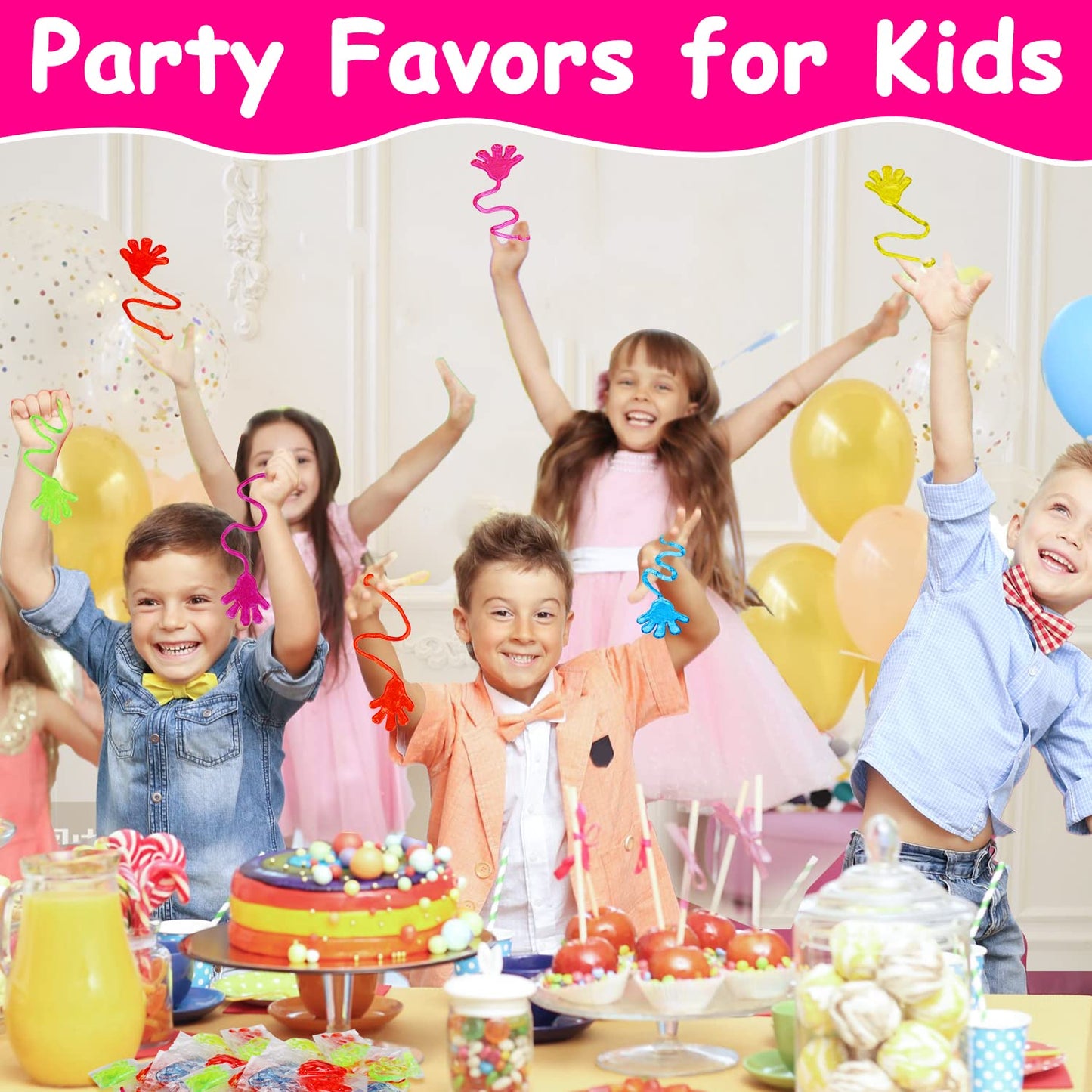100Pcs Glitter Sticky Hands Party Favors For Kids Birthday Supplies Easter Egg Fillers Goodie Bag Stuffers Classroom Treasure Box Carnival Prizes Bulk Treat Trinkets Pinata Stuff Mini Stretchy Toys