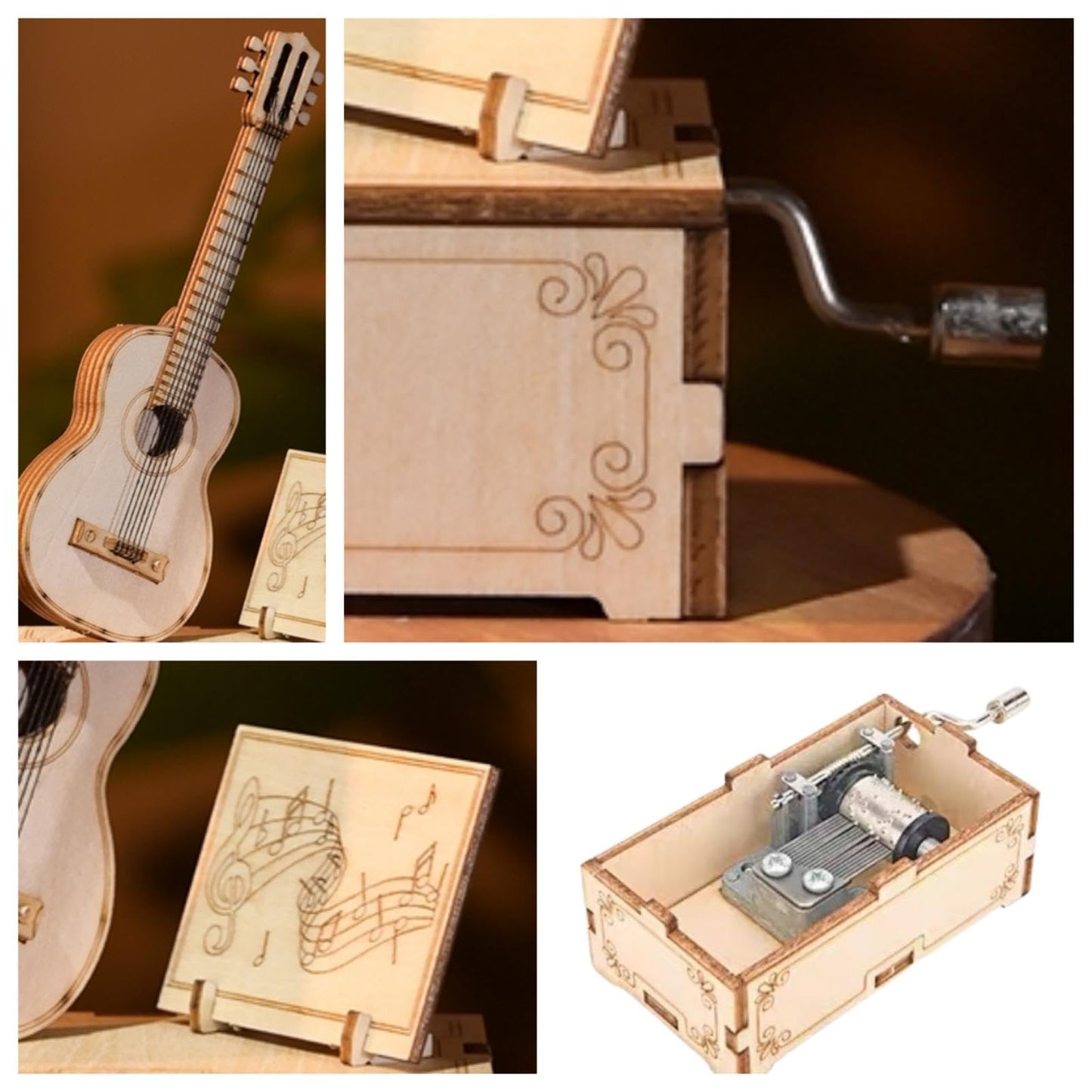 Yii Wmoc 3D Wooden Puzzles For Adults Wooden Music Box Kits Guitar Building Model Desktop Decoration Diy3D Puzzle Toys To Creati