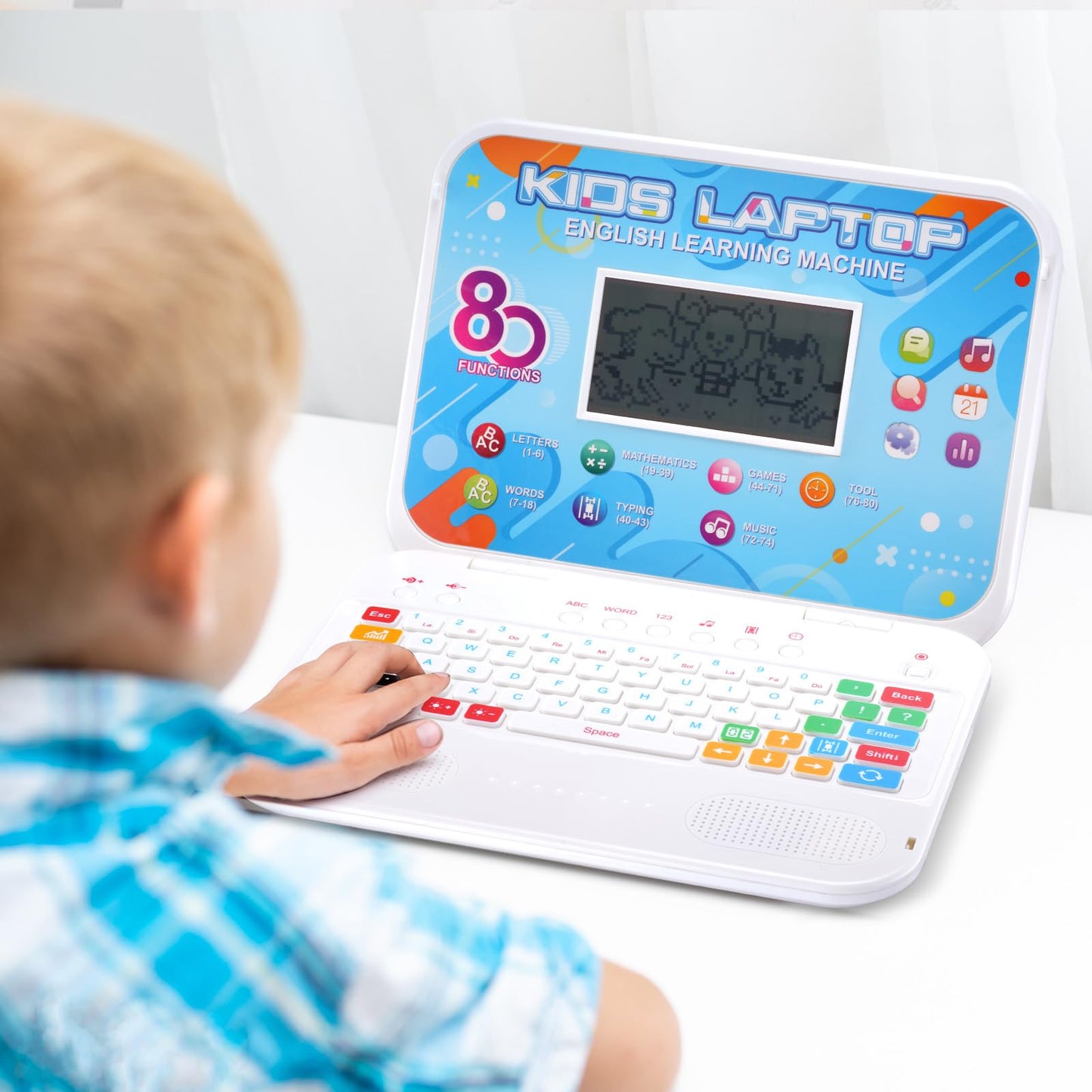 LESHITIAN Kids Laptop - 80 Learning Modes, Educational Computer for Ages 5+, White, Plastic