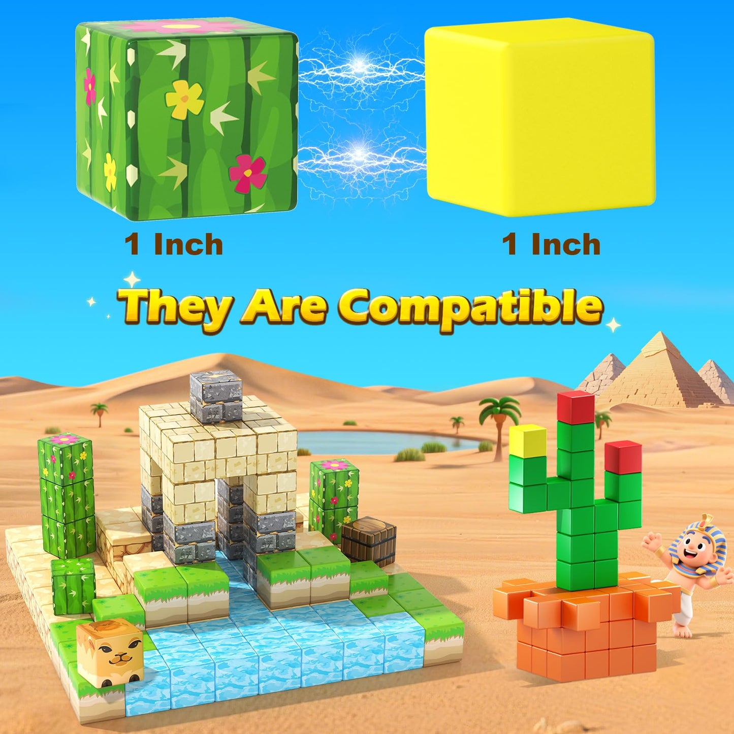 Large Magnetic Blocks Kids Toys, Sensory Learning Toys, Mine Magworld Building Craft, Desert Construction Set, 1 Magnetic Buildi