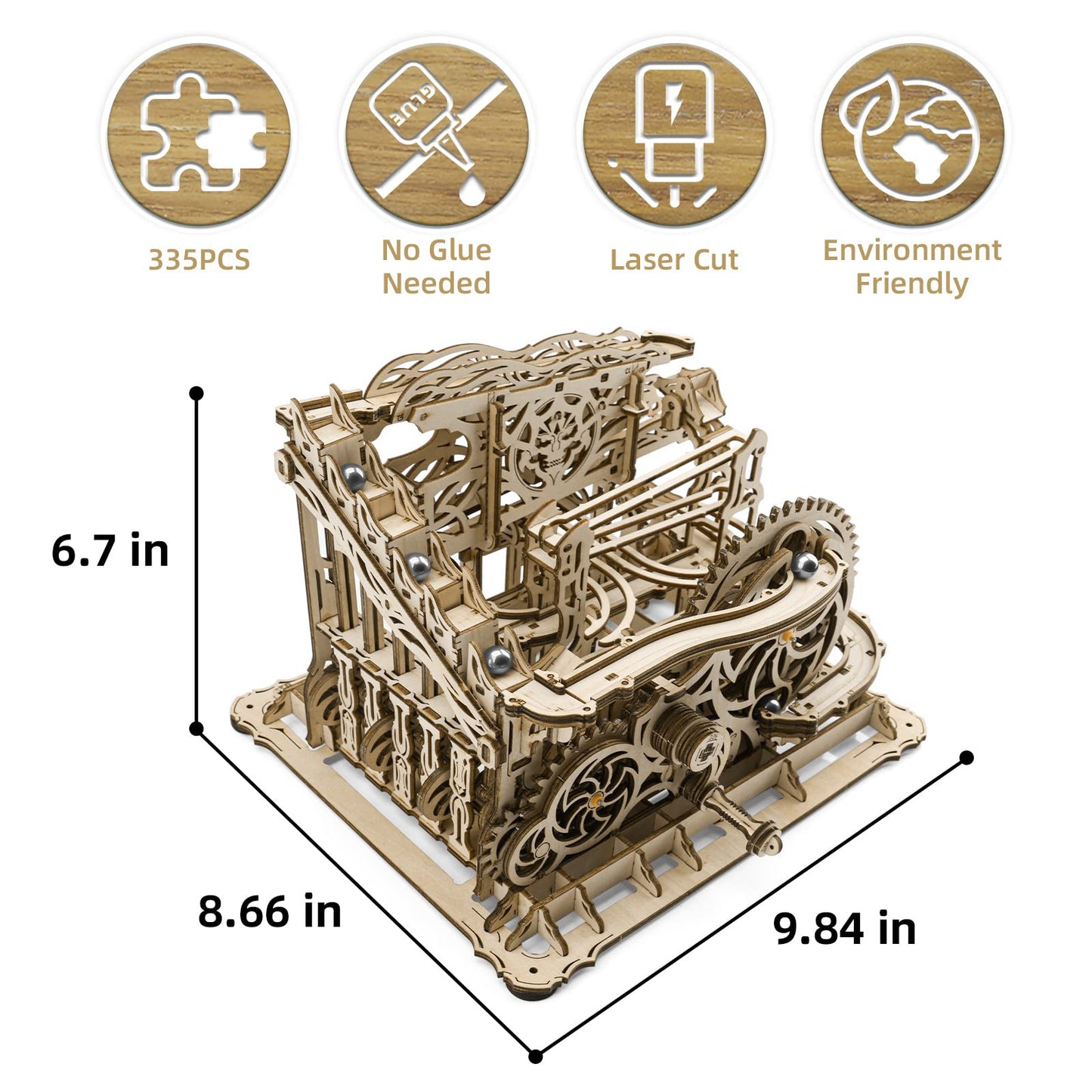 OWNONE 1 3D Wooden Puzzle Marble Run for mature-themeds  DIY Marble Run Wooden Model Kits to Build  Wooden Building Kit for mature-themeds and Teens (334 Pcs)