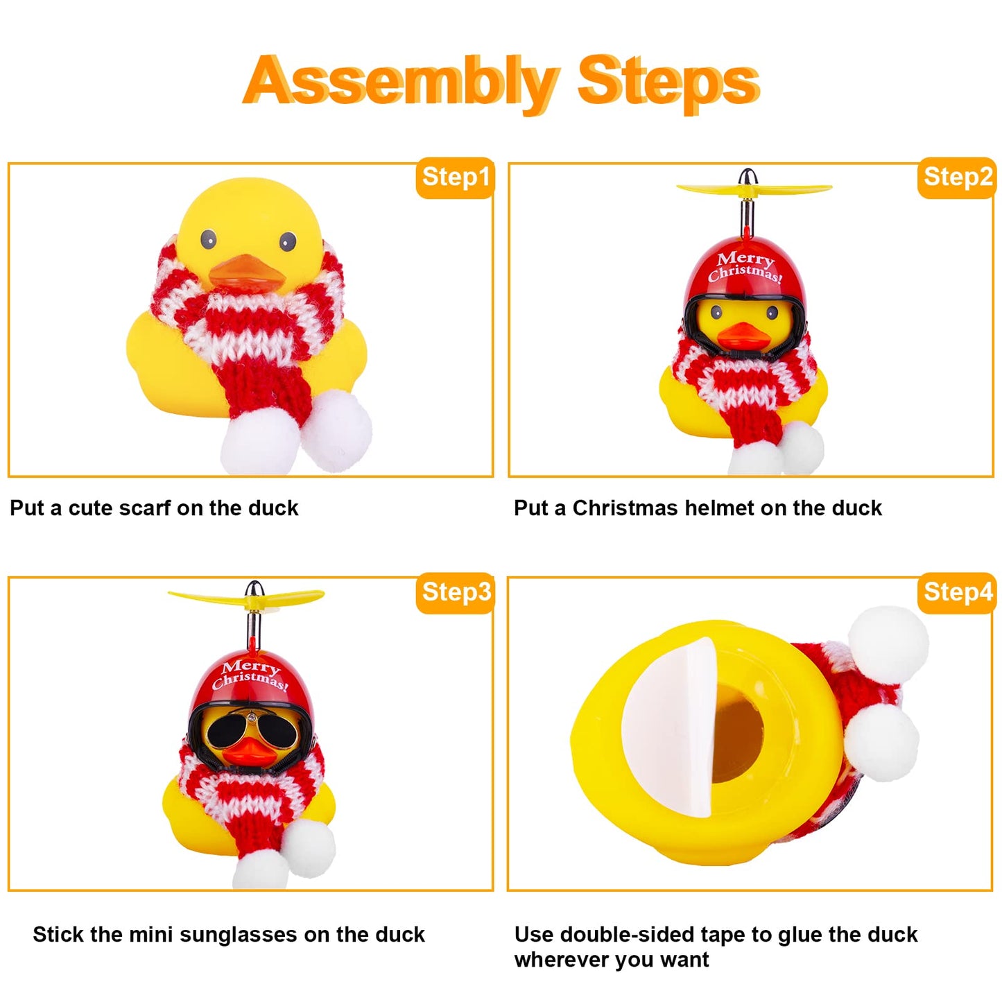 Mumyer Rubber Duck Car Ornaments Yellow Duck Car Dashboard Decorations For Christmas Decor With Mini Helmet Scarf And Sunglasses