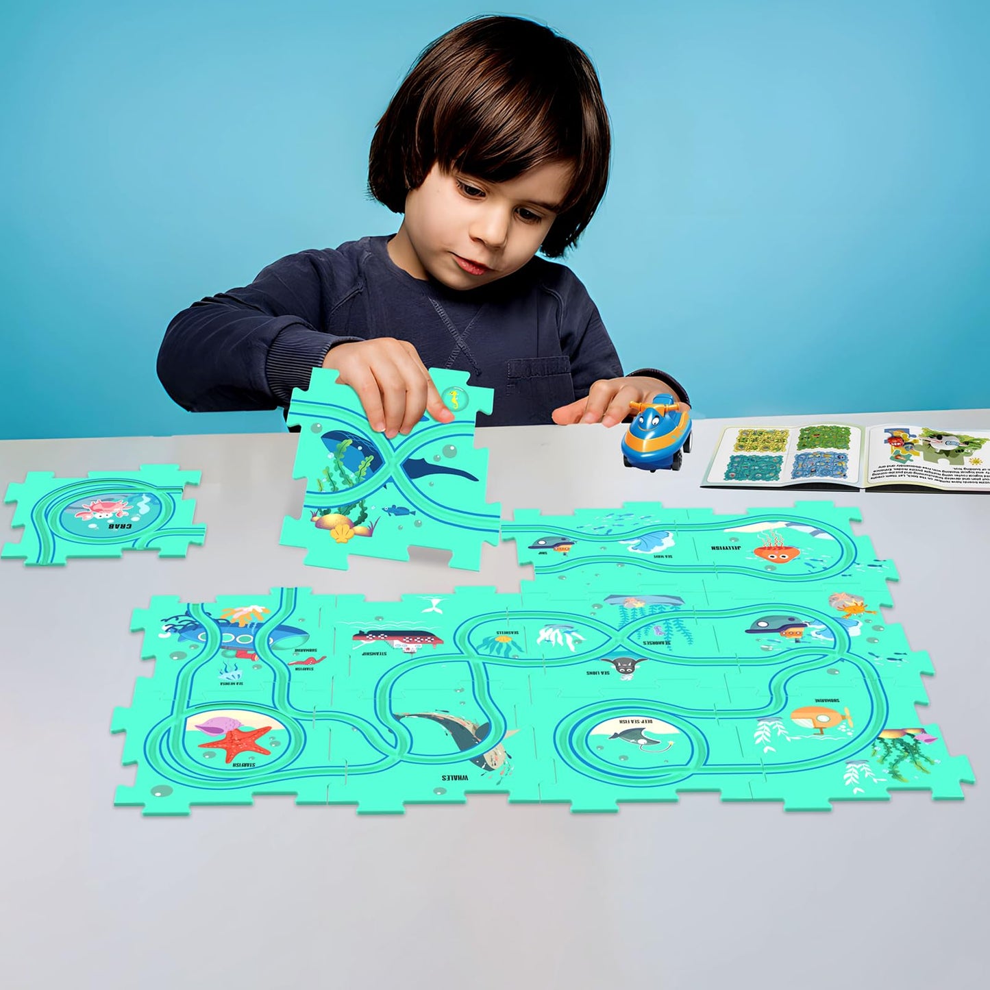 Puzzles And Track Combo, Kids Puzzle Rail Car Play Set, Educational Toys For 3 4 5 6 Year Old Boys Girls, Toddler Montessori Toy