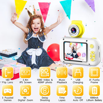 Kid Camera,Arnssien Camera For Kid With 2.4In Ips Screen,Kids Selfie Digital Camera With 180° Flip-Up Lens,Toddler Camera Toy With Games,Ideal Christmas/Birthday Gift Toy For 3-12 Year Old Girl Boy
