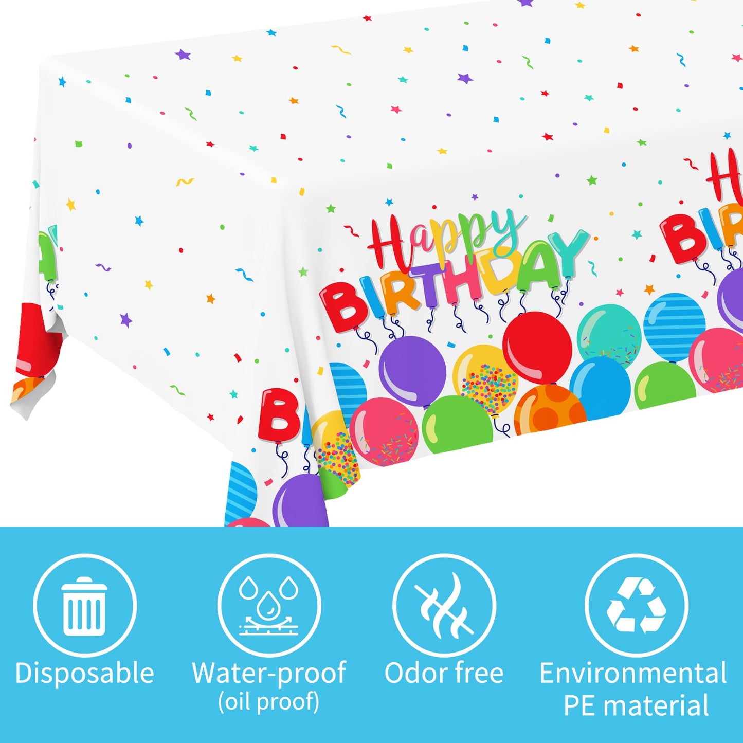 Gatherfun Birthday Disposable Tablecloth, Plastic Table Cover for Kids Birthday Party, 54   x108   , 3 PCS