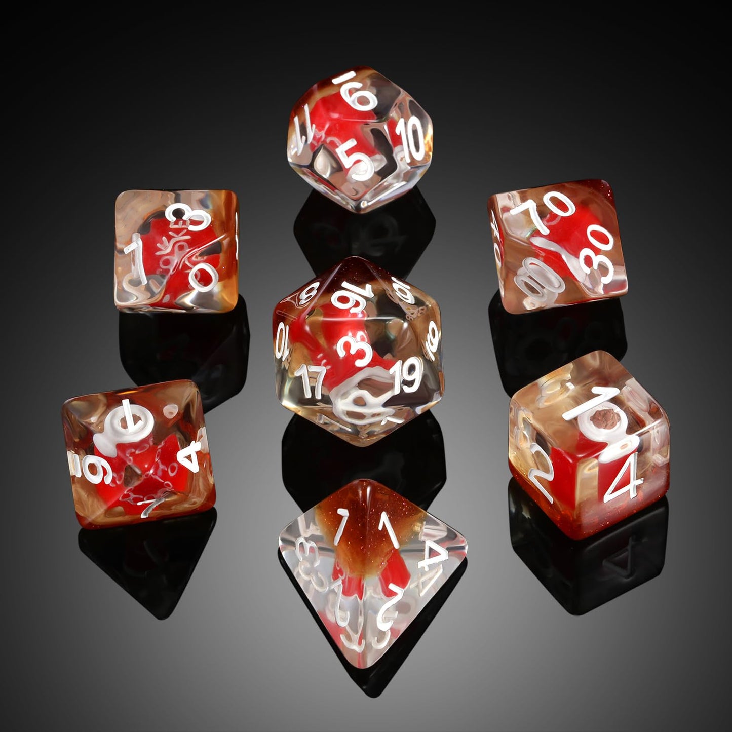 Cola DND Dice, DNDND 7PCS Resin DND Dice Set with Velvet Bag for D&D Role Playing Games and Tabletop Games(Cola