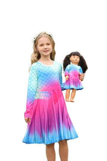Bow Dream Cute Girl Dress And Matching American Girl Doll Clothes Accessories For Girls Dresses Size 110 Blue Pink
