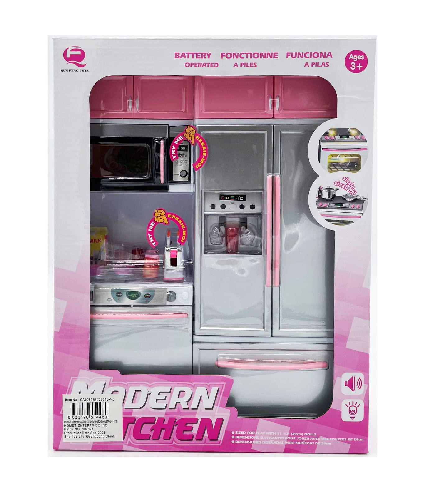 RBN Doll Size Pink Kitchen Cooking Toy Play Set Play House & Accessories with Doll Girls Pretend Play Furniture Appliances with 