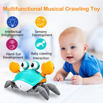 Plnmlls Crawling Crab Baby Toy,Tummy Time Baby Toys Build In Rechargeable Battery With Music And Led Light Will Automatically Avoid Obstacles For Toddler Interactive Development Toy