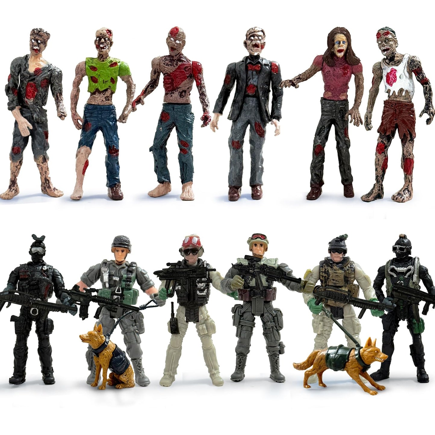Army Men VS Zombie Action Figures  Realistic 6 Zombie Toys Playset 6 Army Toy Set with  2 Dog Figures  Halloween Decor for Boys 4-7 (14PCS)