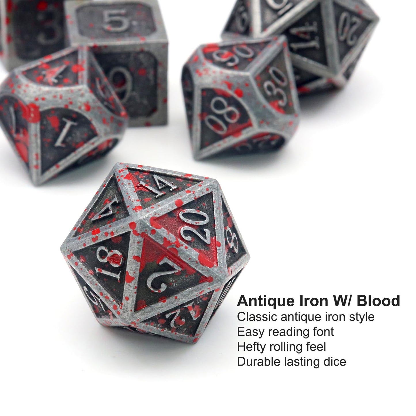 Haxtec 11PCS Bloodstained Metal DND Dice Set Blood Polyhedral D&D Dice for Dungeons and Dragons Gift TTRPG Antique Metal DND 5e