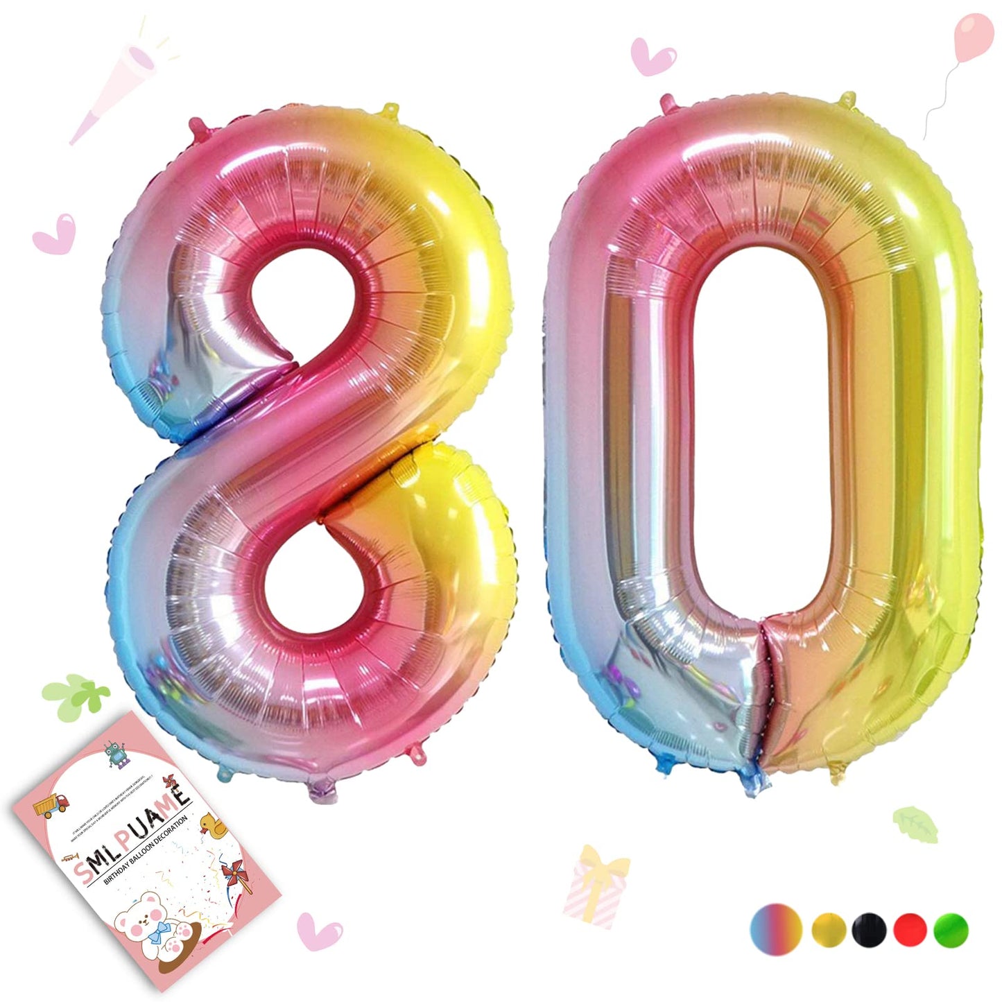 Smlpuame 40 Inch Number Balloons 0-9 Rainbow Gradient Large Number 80 Balloons, Digital Balloons For Birthday Party Celebration
