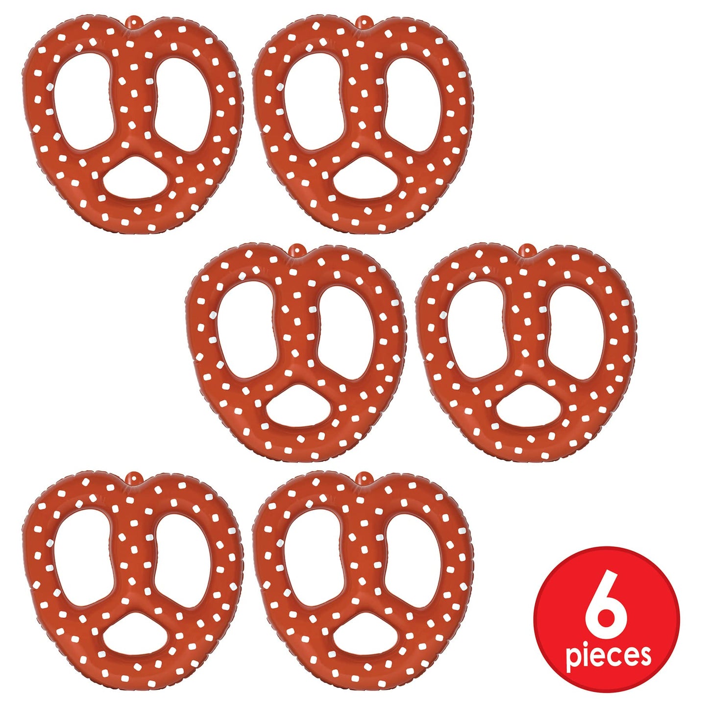 Beistle 15 6 Piece Inflatable Bavarian Pretzels for German Theme Oktoberfest Party Decorations, 15.5 x 14.5, Brown/White