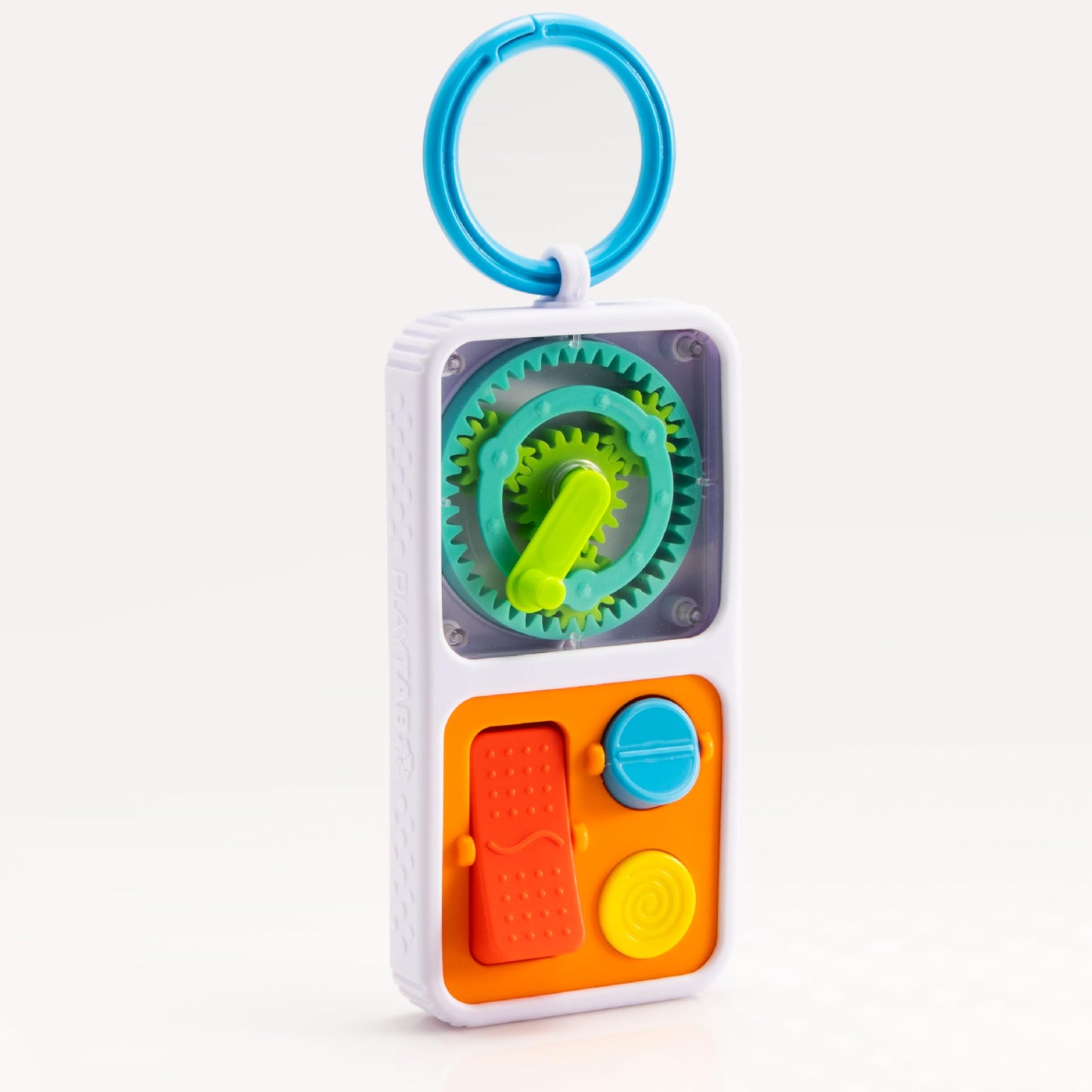Fat Brain Toys PlayTab Go - Portable Sensory Activity Board, Blue/Green/Yellow, 9.25 x 3.25 x 0.75 inches, Ideal for Babies & Toddl