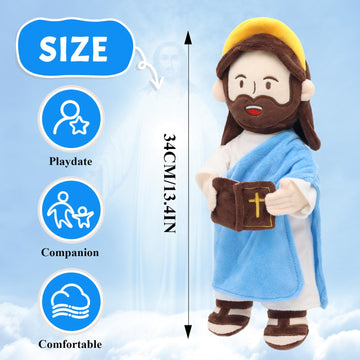 Yelakey Jesus Plush Talking Doll - 20 Bible Verses & Songs, 13.4" Blue Interactive Stuffed Toy for Kids, Perfect Religious Gift