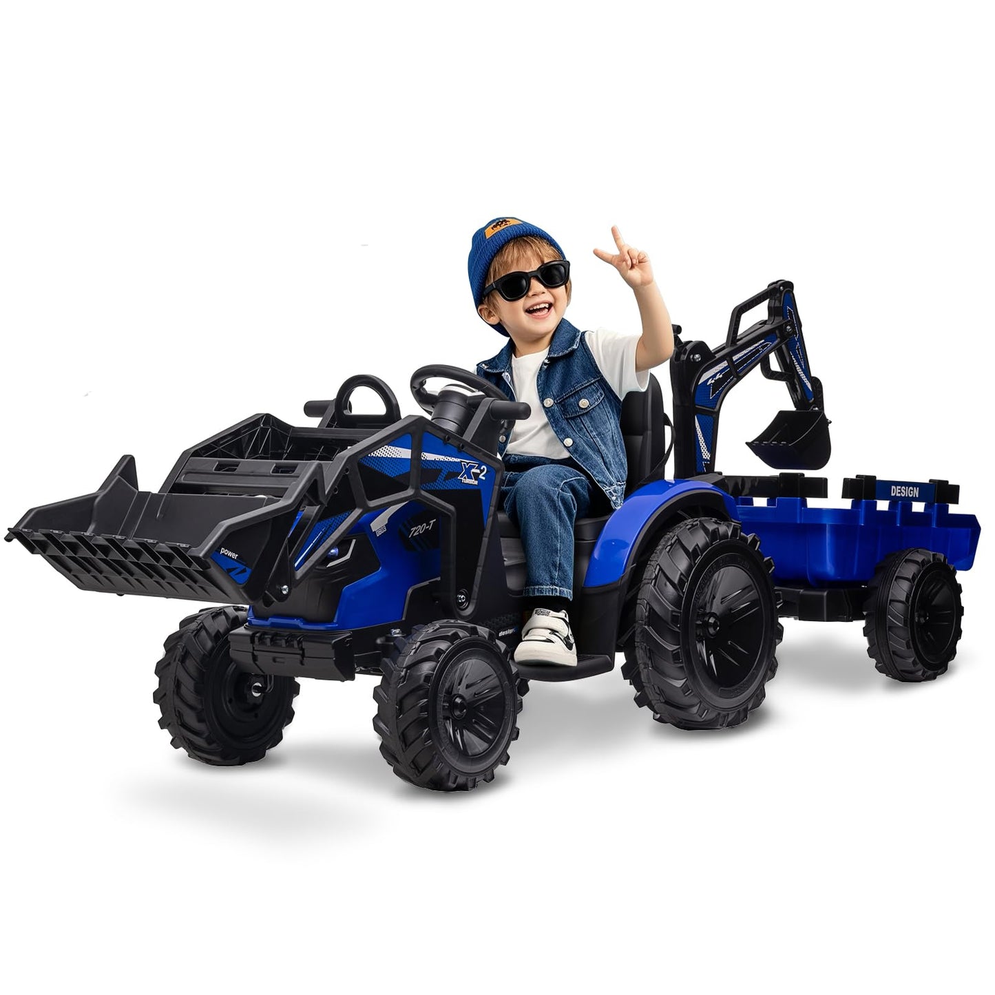 3 in 1 Ride on Tractor, 24V Ride on Toy for Big Kids, Excavator Bulldozer - Battery-Powered Electric Vehicle w/Trailer, Digger, 
