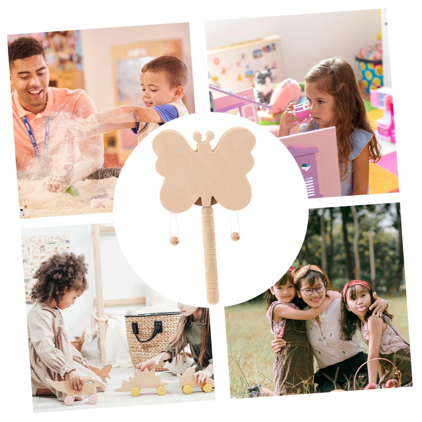 SEWACC 10pcs Kid Toys Kids Crafts Kids Toys Mini Toys Musical Instrument Rattle-Drum Ornaments DIY Supplies Wooden DIY Rattle-Dr