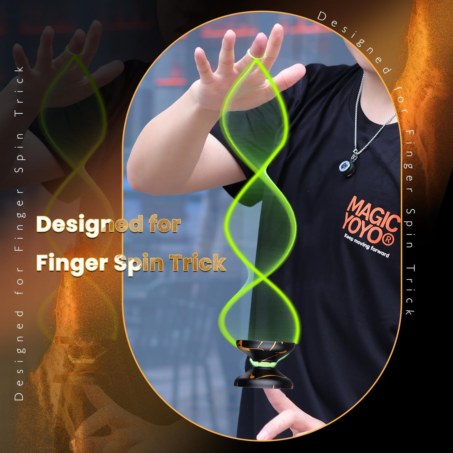 Magicyoyo V10 Black Golden Unresponsive Yoyo Professional Finger Spin Yoyo With 12 Yoyo Strings, Yoyo Case, Yoyo Glove