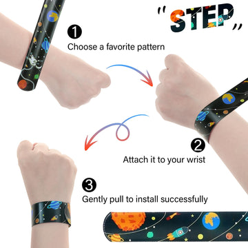 Cocurb 54 Pcs Slap Bracelets With 48 Design Friendship Bracelets For Kids 8 to 12 Years Old with 28 Pcs sticker Birthday Party F