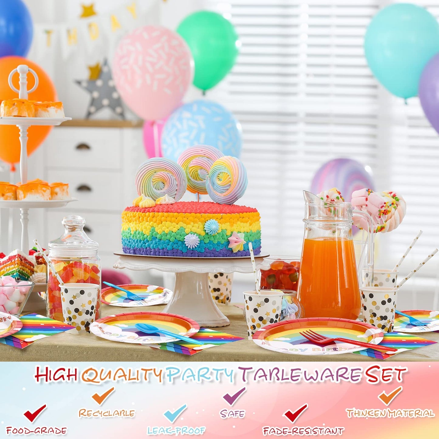 Spiareal Pcs Rainbow Party Supplies Include 7 Inch Rainbow Party Plates 9 Inch Party Plates Napkins Tableware Forks Spoons for 2