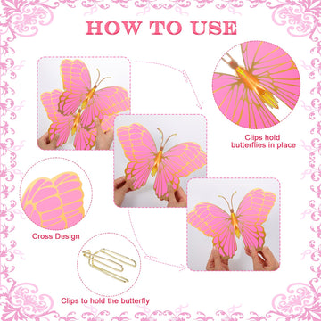 Wettarn 20 Pcs Butterfly Centerpieces For Tables Butterfly Party Decorations 3D Golden Butterfly Table Toppers Centerpiece For Girl Party Birthday Baby Shower (Pink,12 X 9 In,10 X 7 In)