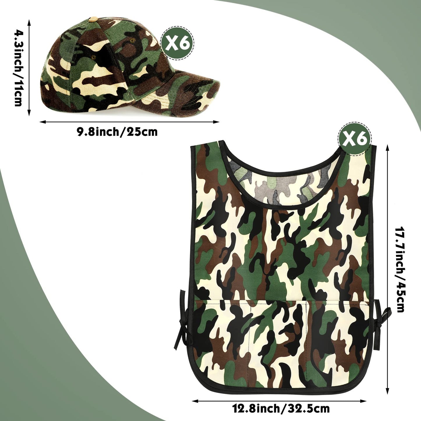 Unittype 12 Pcs Army Soldier Costume For Kids Include 6 Camouflage Military Caps And 6 Camouflage Vests For Kids Birthday Party