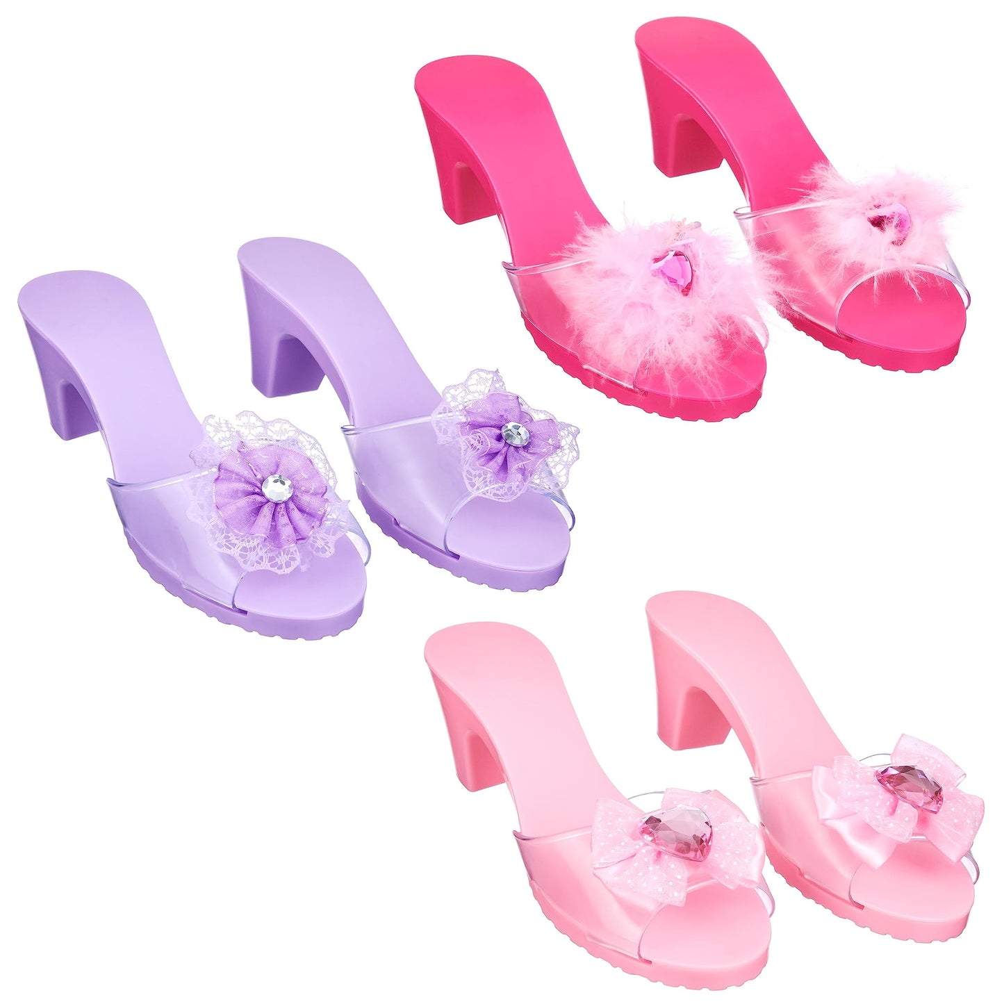 PRINCESS EXPRESSIONS 3-Pack Princess Shoe Set - Toddler Heels, Size 7, Pink, Plastic/Textile, Ideal for Dress Up and Pretend Play