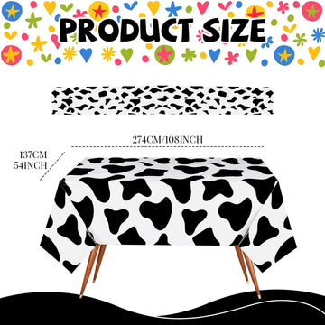 Hosuly 6 Pcs Cow Print Tablecloth Kids Birthday Party Plastic Tablecloth Set 54 x 108 Table Cloth Solid Rectangular Table Cove
