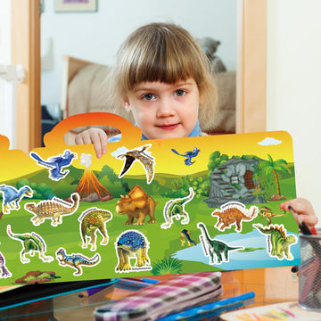 212 Pcs Dinosaurs Reusable Sticker Books For Kids, 6 Sheets Reusable Stickers For Toddlers, Cute Waterproof Toddler Stickers Age