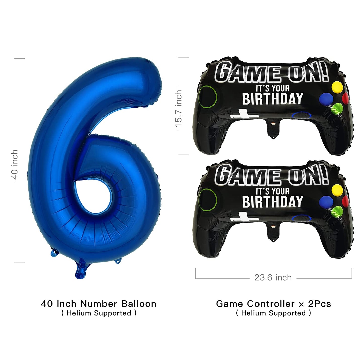 Navy Blue Video Game Party Supplies Boys 6Th Birthday Party Decorations- 2 Packs Game On Balloons With Dark Blue Number 6 Balloo