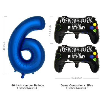 Navy Blue Video Game Party Supplies Boys 6Th Birthday Party Decorations- 2 Packs Game On Balloons With Dark Blue Number 6 Balloo