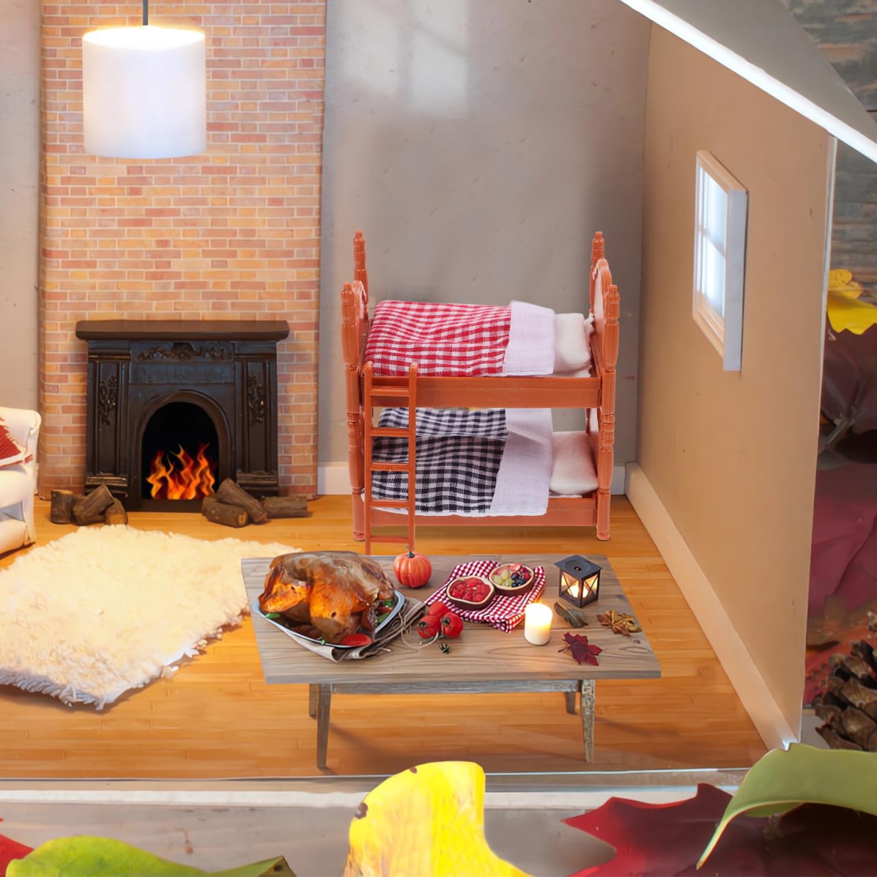 Miniature Dollhouse Bed Miniature Bunk Beds for Dollhouse, Dollhouse Bunk Beds Set 1 12 Scale, Doll House Furniture of Bunk Bed