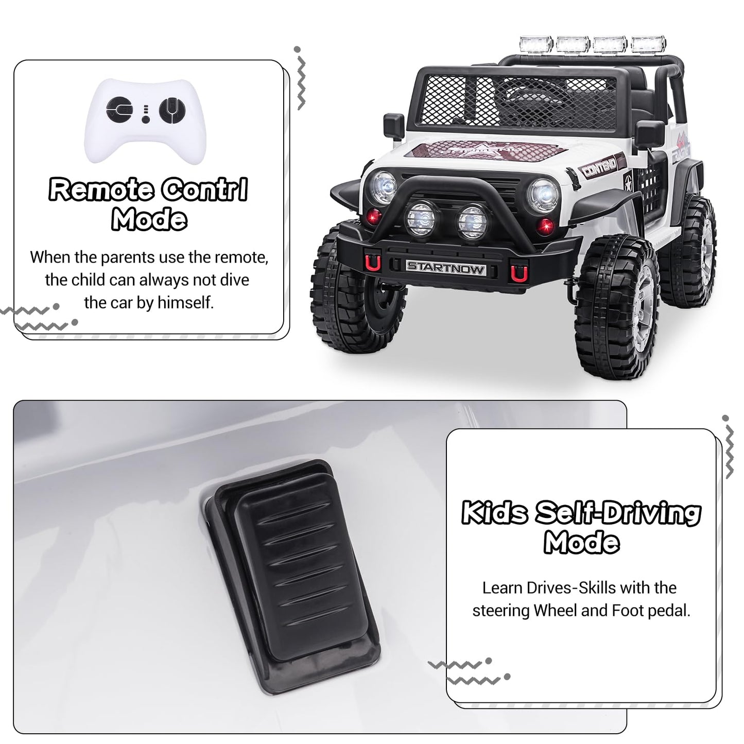 Sehomy 2 Seater Kids Ride On Car Truck With Remote, 12V Battery Powered Electric Car For Kids 3 - Spring Suspension, Led Lights,